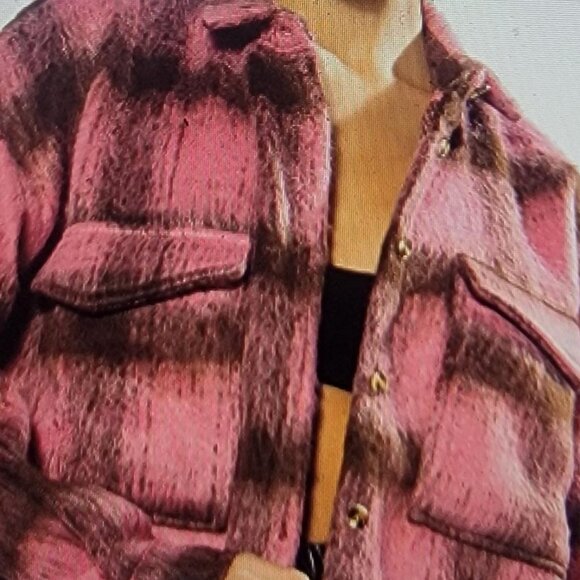 NWOT Vici On the Move Pink and Brown Plaid Shacket - Picture 4 of 16